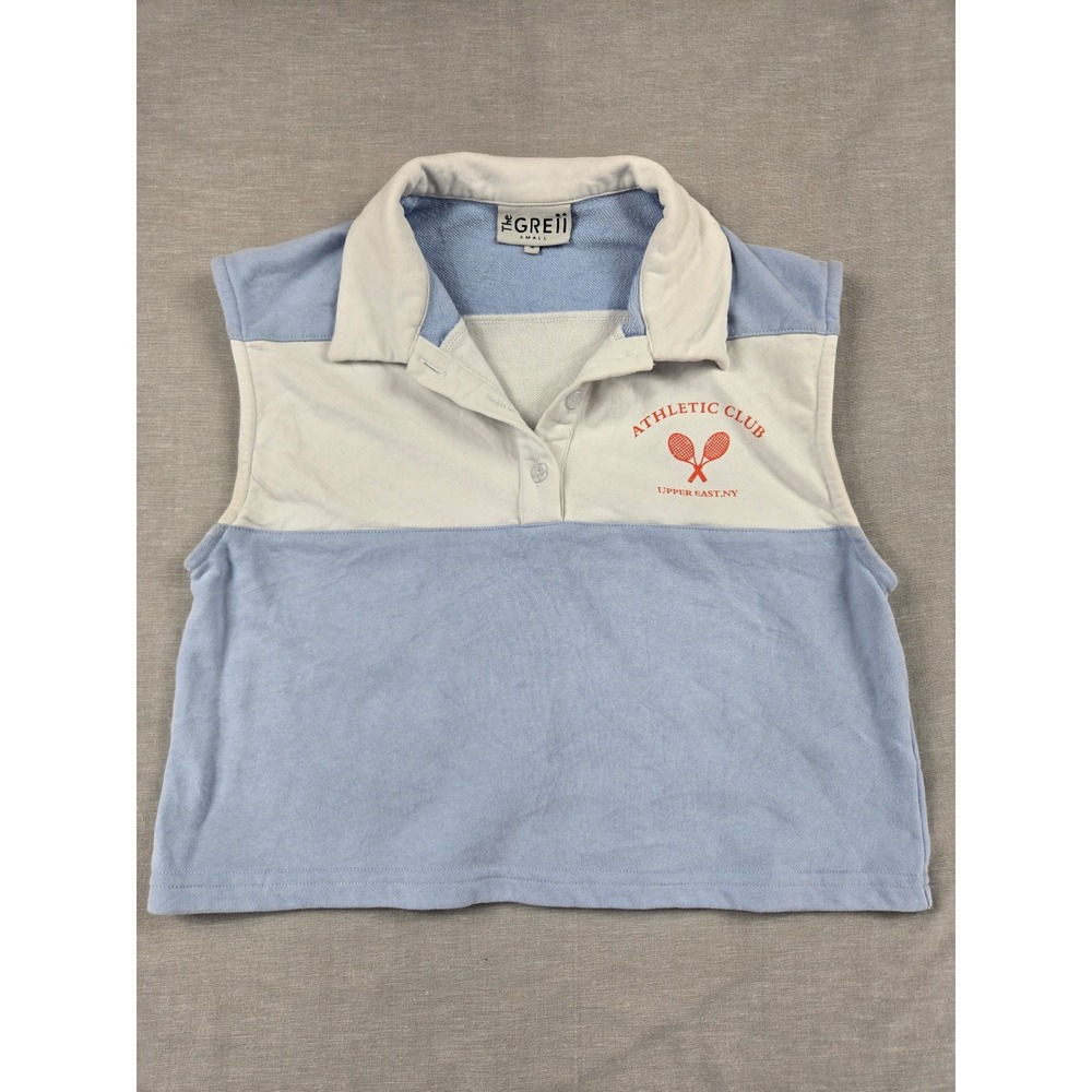 The Greii Athletic Club Tennis Sleeveless Polo Top Blue White M1038 Small